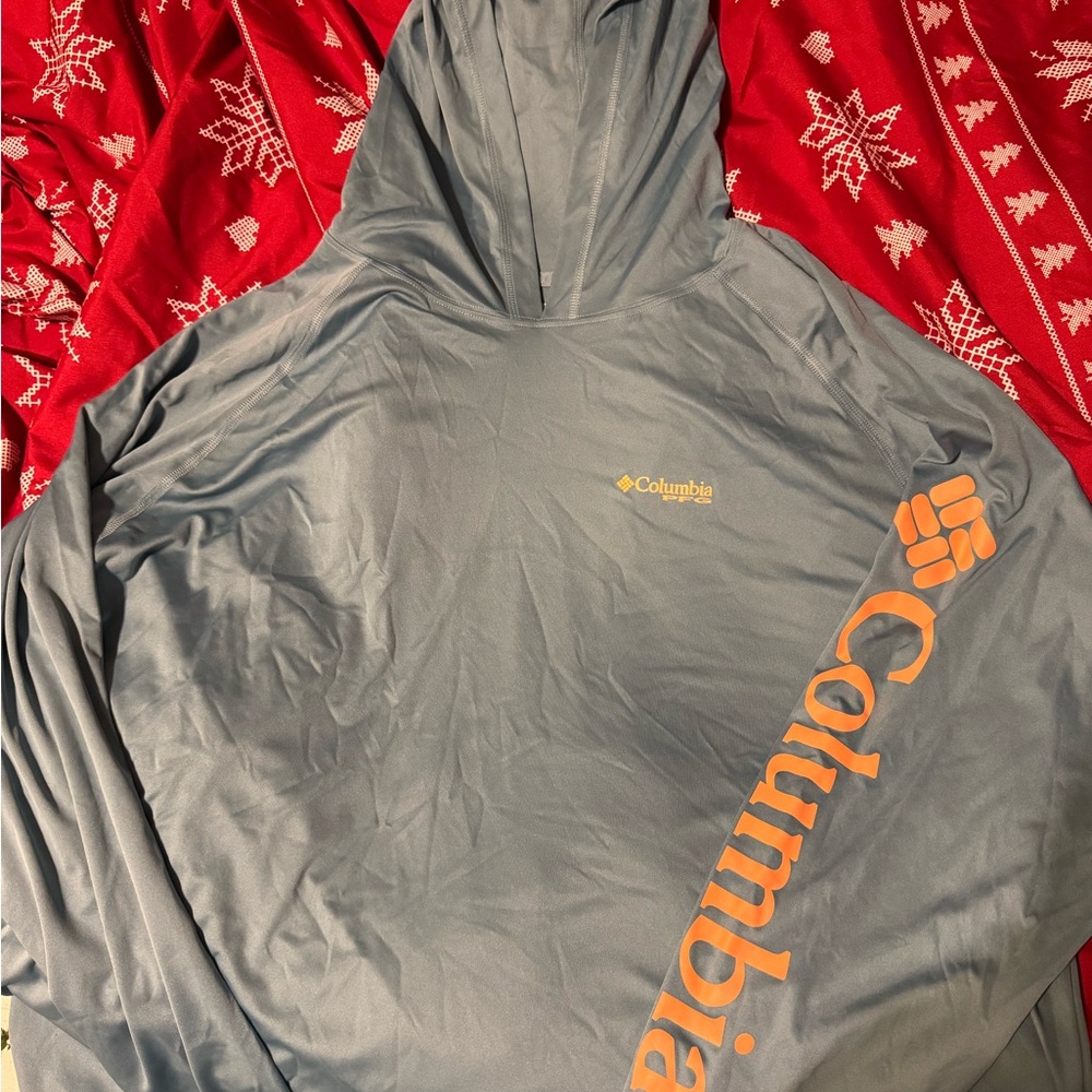Columbia Blue UV Thin Hoodie with Orange Logo